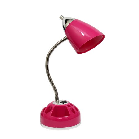 LIMELIGHTS Flossy Organizer Desk Lamp with Charging Outlet Lazy Susan Base, Pink LD1015-PNK
